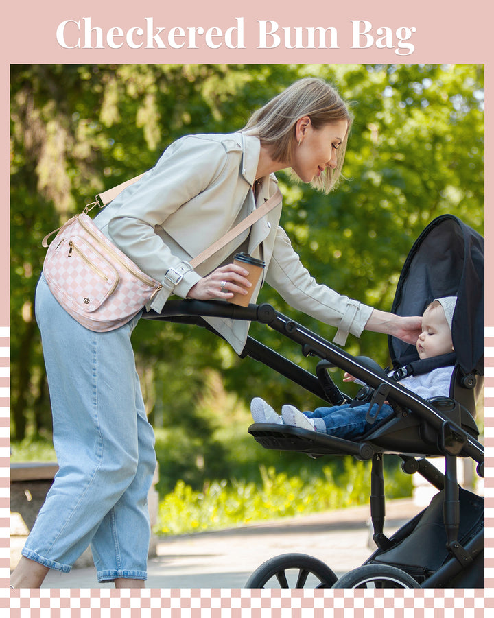 NOVA Checkered Leather Bum & Crossbody Bag – RFID Protected