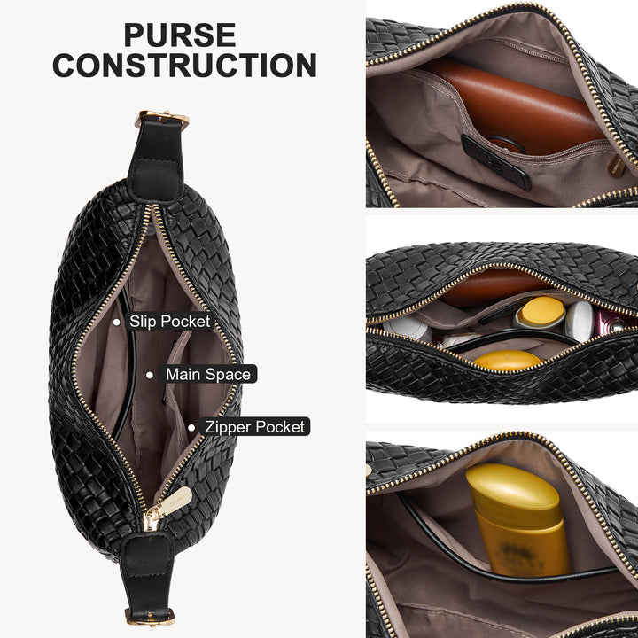 KWELI Woven Leather Half Moon Shoulder Bag