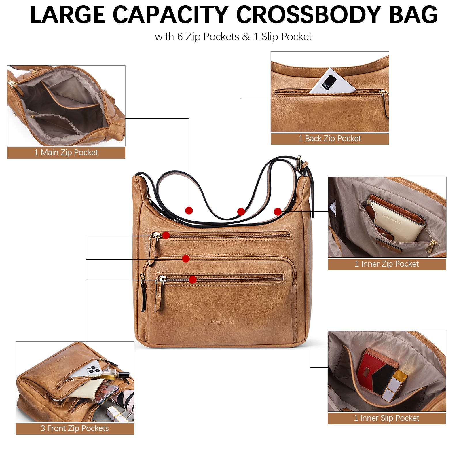 Multi Pocket Shoulder Bag - Stay Organized and Chic | Bostanten