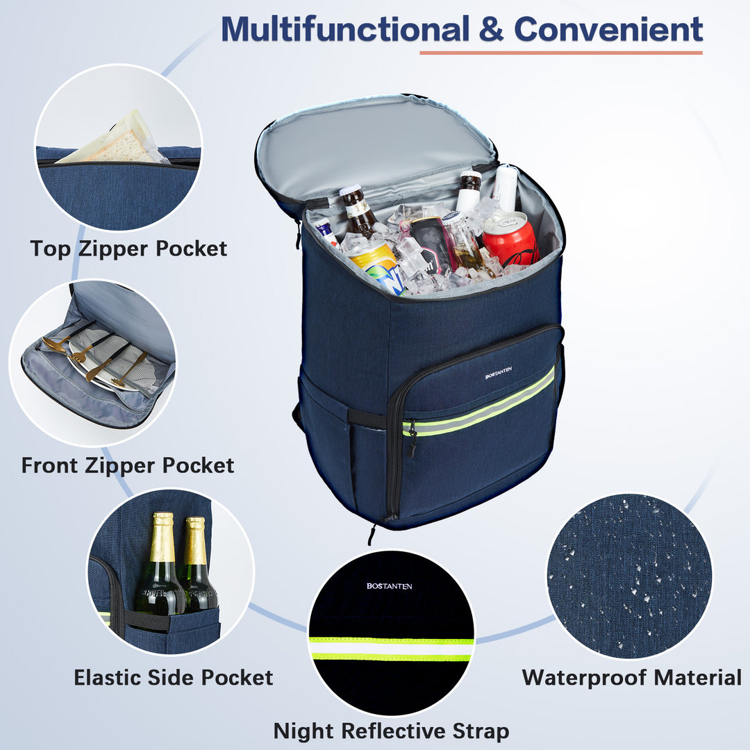 Backpack Cooler - 30 Cans Leakproof Insulated Cooler Backpack with Trolley Sleeve, Lightweight Soft Cooler Bag