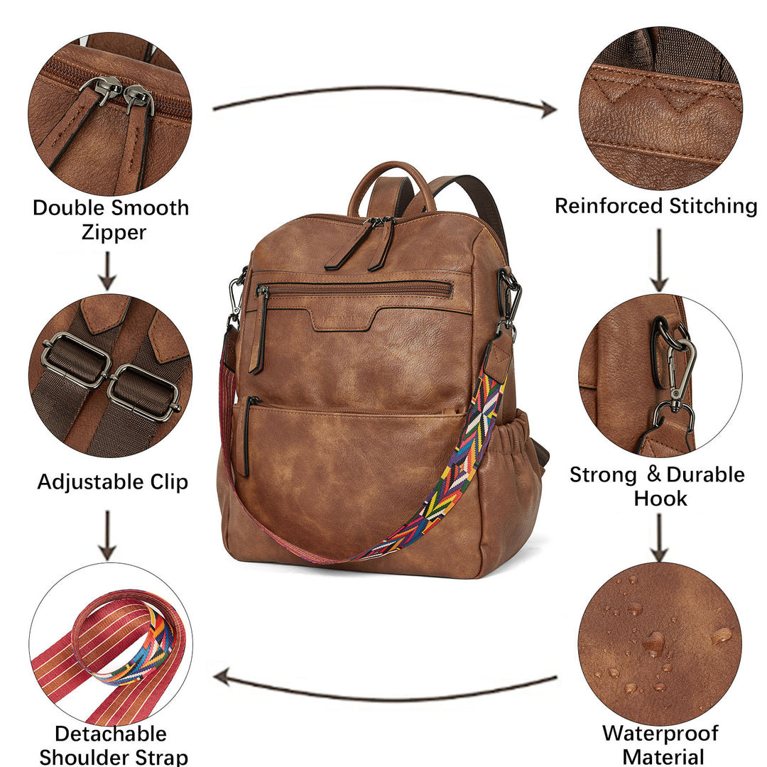 boyatu leather backpack Nombongo Waterproof Leather Backpack with Colorful Convertible Strap