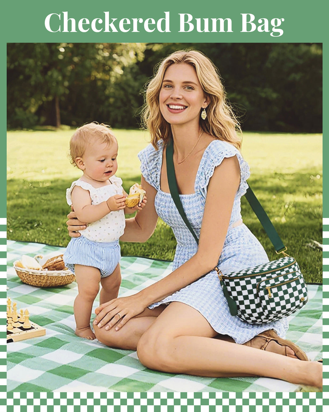 NOVA Checkered Leather Bum & Crossbody Bag – RFID Protected