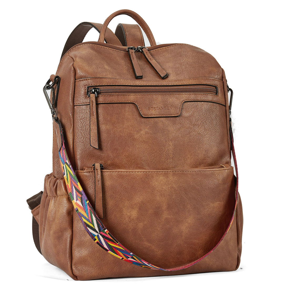 Nombongo Waterproof Leather Backpack with Colorful Convertible Strap