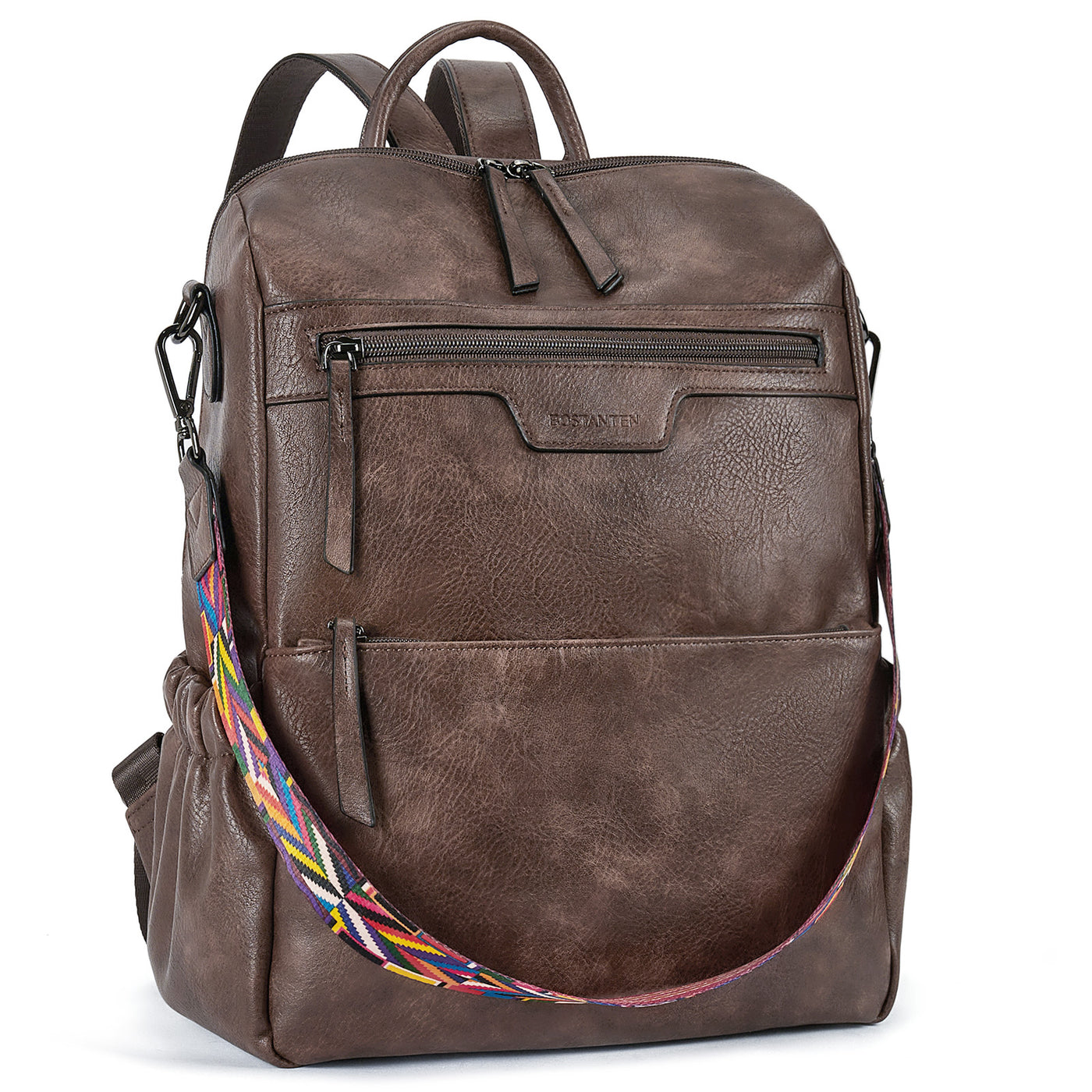 Nombongo Waterproof Leather Backpack with Colorful Convertible Strap