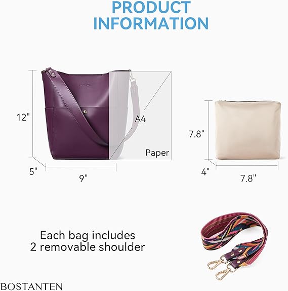 Lotty Genuine Leather Bucket Bag With 2 Shoulder Straps