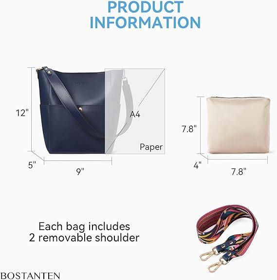 Lotty Genuine Leather Bucket Bag With 2 Shoulder Straps