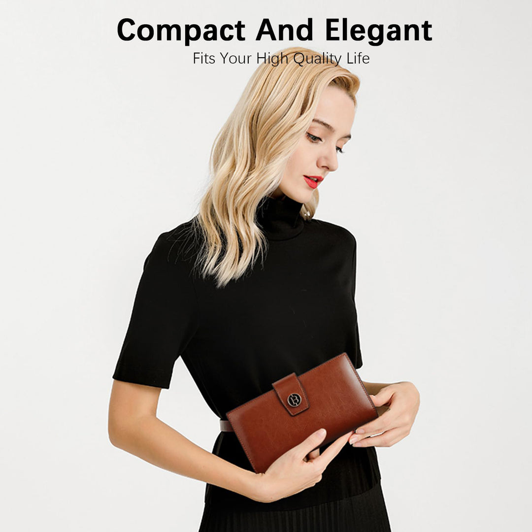 Lomy RFID Genuine Leather Wallet For Women With Zipper Pocket