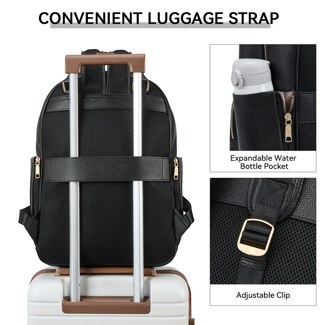 business laptop backpacks with bottle holders Smart Genuine Leather Laptop Backpack with Expandable Bottle Pocket