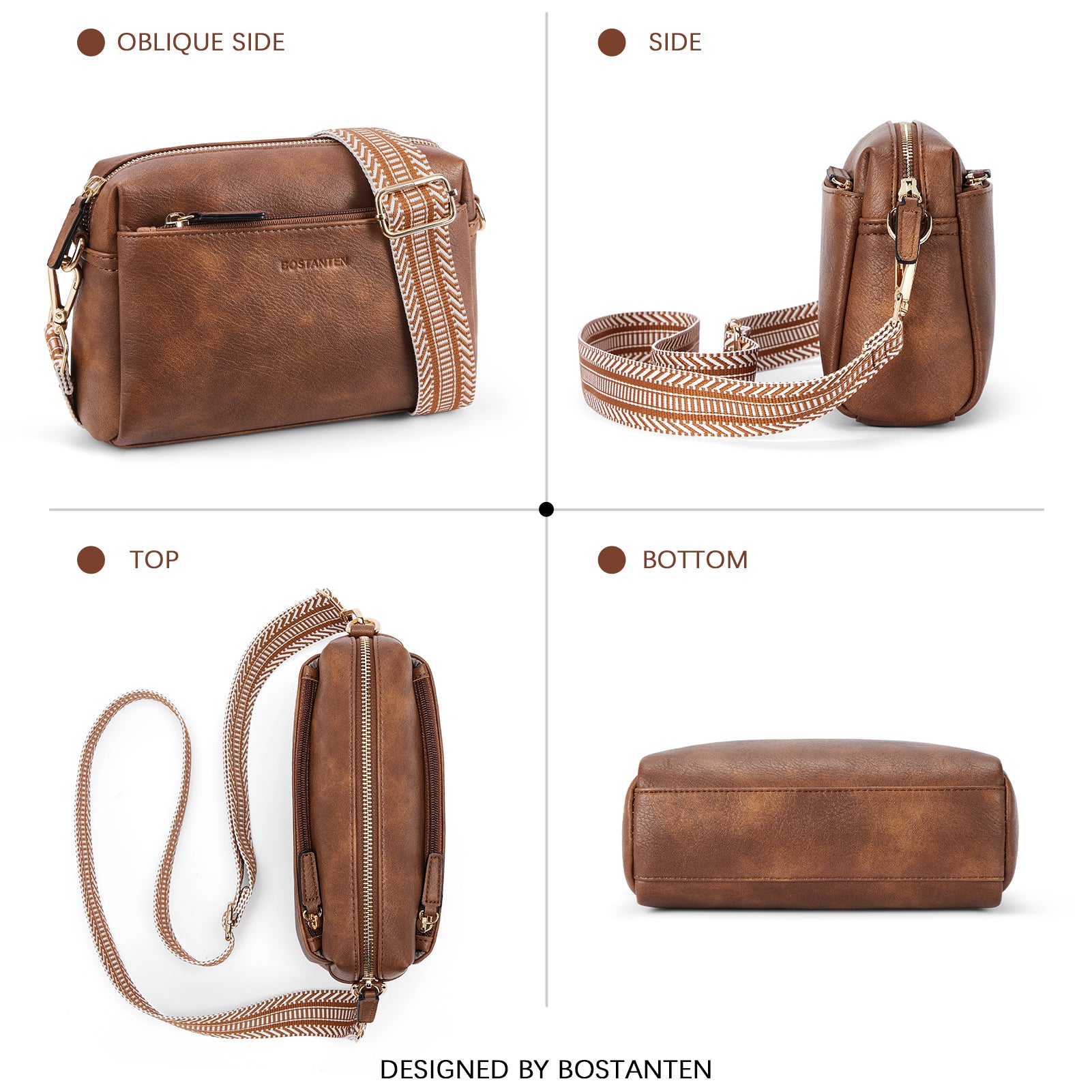 Triple Zip Cell Phone Leather Handbag - Organize Your Essentials