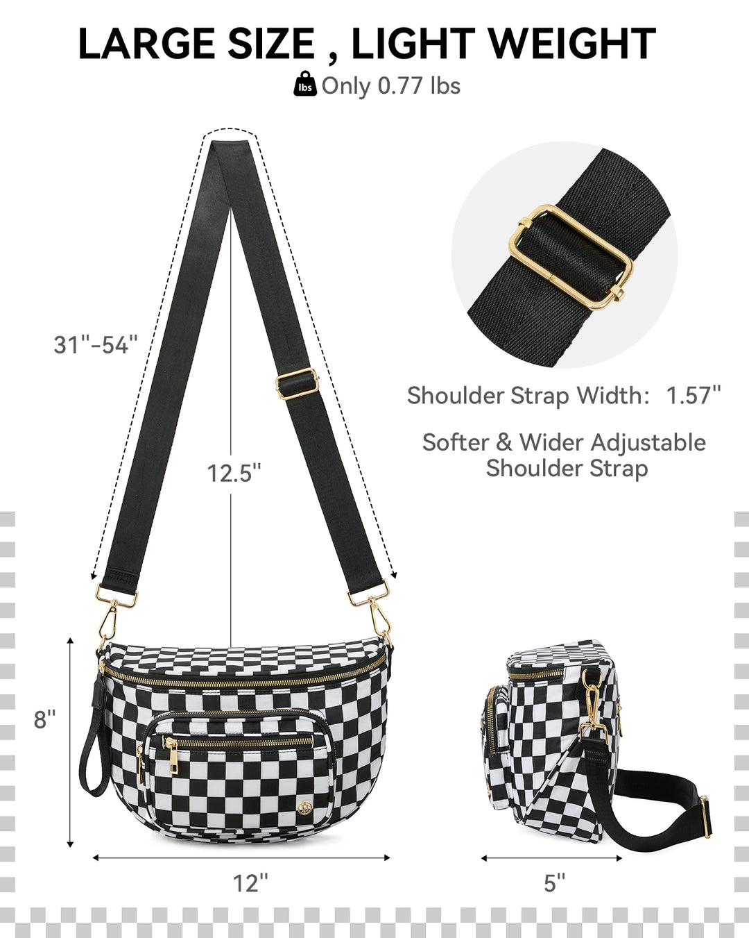 NOVA Checkered Leather Bum & Crossbody Bag – RFID Protected