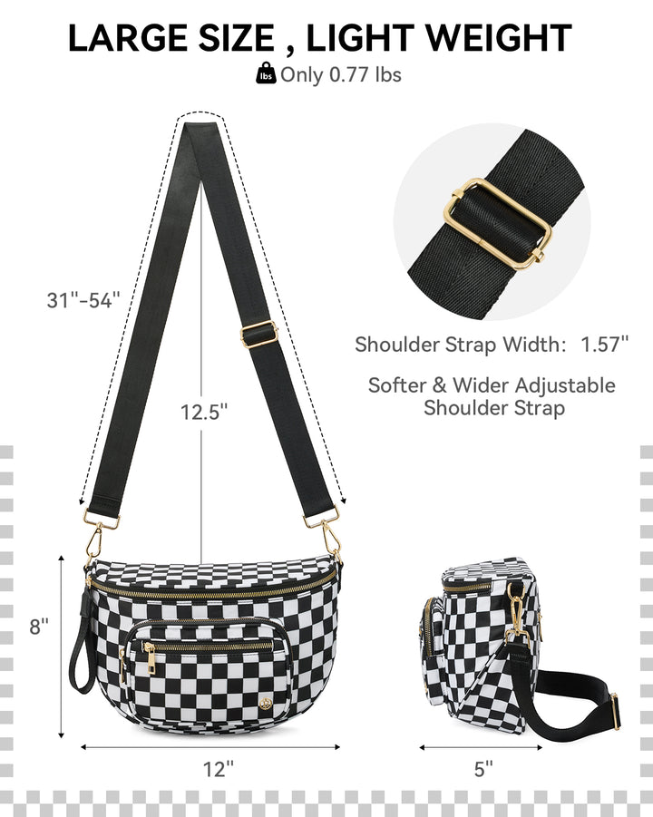 NOVA Checkered Leather Bum & Crossbody Bag – RFID Protected