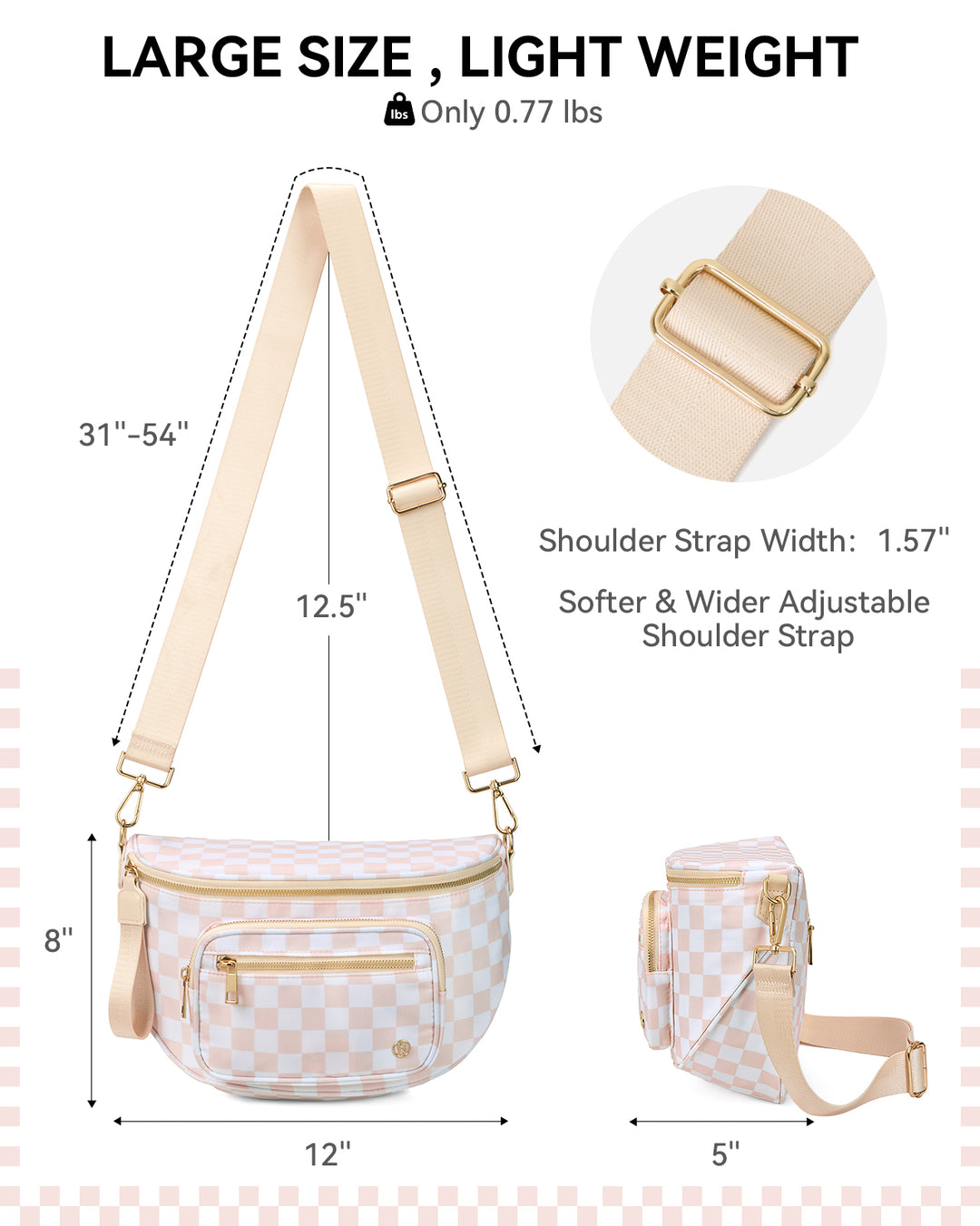 NOVA Checkered Leather Bum & Crossbody Bag – RFID Protected