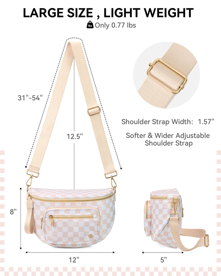 NOVA Checkered Leather Bum & Crossbody Bag – RFID Protected