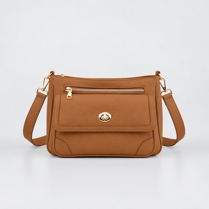 Turn Lock Flap Messenger Crossbody - Pebbled Leather