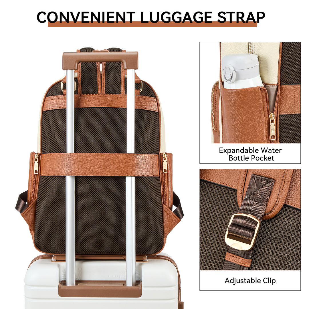 cheap real leather backpack with side pockets for bottles Smart Genuine Leather Laptop Backpack with Expandable Bottle Pocket
