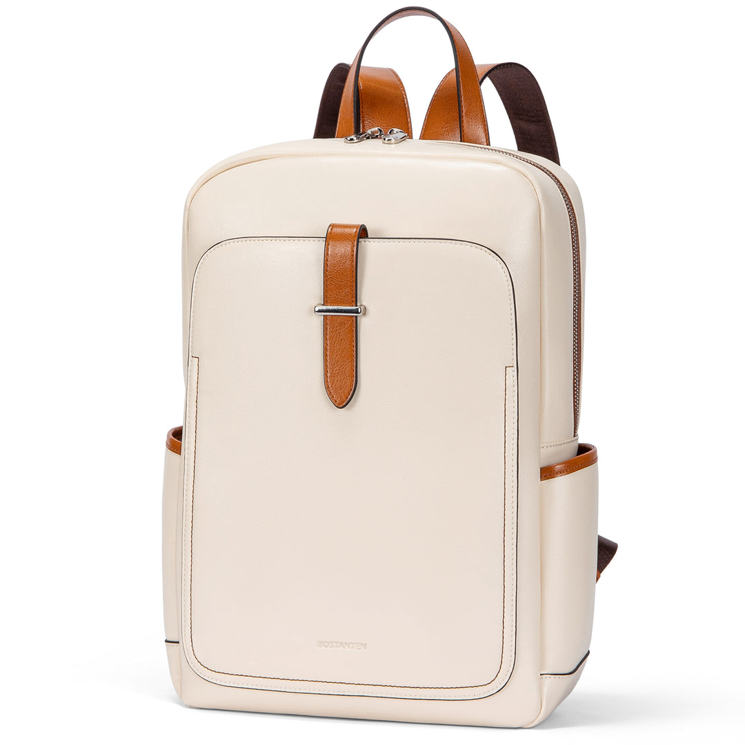 bostanten leather laptop backpack purse casual college casual bags daypack BOSTANTEN Leather Laptop Backpack Purse Casual College Casual Bags Daypack, Beige with brown