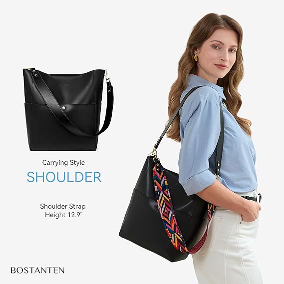 Lotty Genuine Leather Bucket Bag With 2 Shoulder Straps