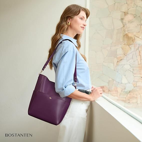 Lotty Genuine Leather Bucket Bag With 2 Shoulder Straps