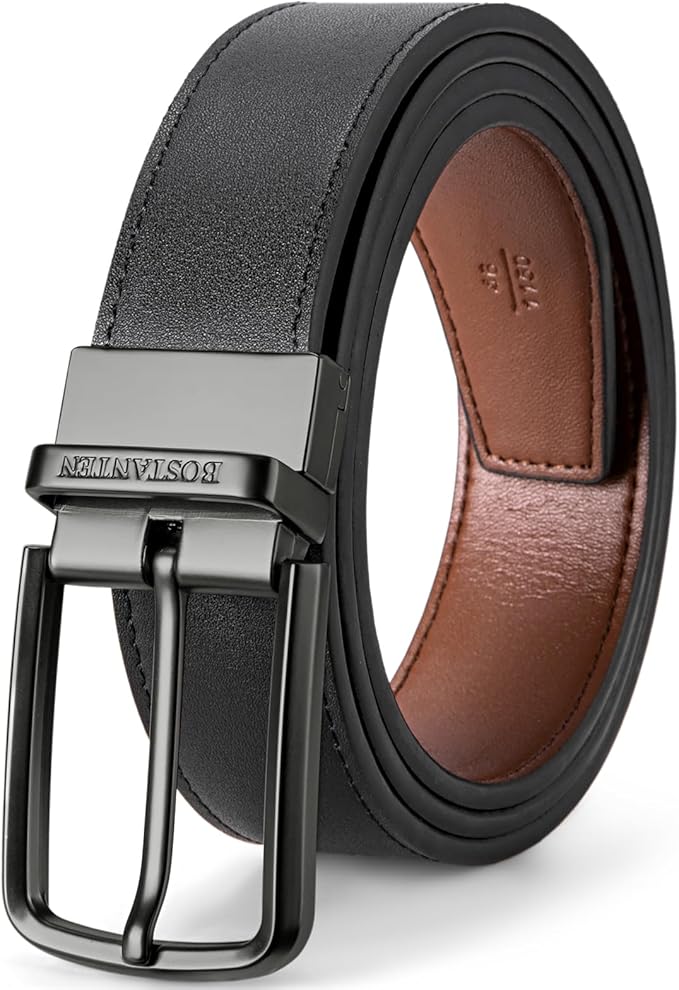 BOSTANTEN Belt Men Leather Reversible Belts 1 3/8", Two-in-One Belt Gift