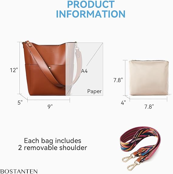 Lotty Genuine Leather Bucket Bag With 2 Shoulder Straps