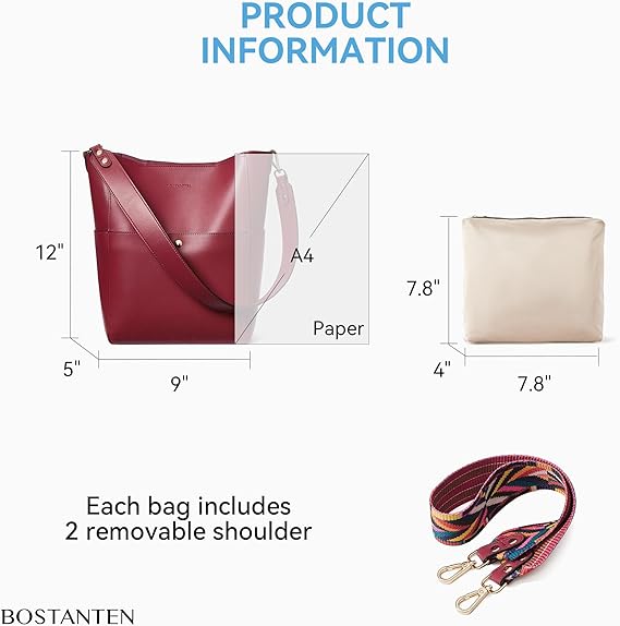 Lotty Genuine Leather Bucket Bag With 2 Shoulder Straps