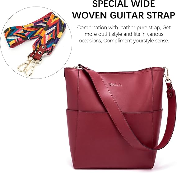 Lotty Genuine Leather Bucket Bag With 2 Shoulder Straps