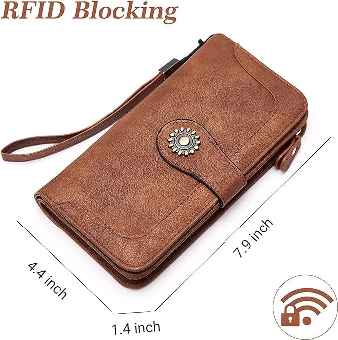 Lomy Sunflower Clasp Large Leather Wristlet Clutch For Women