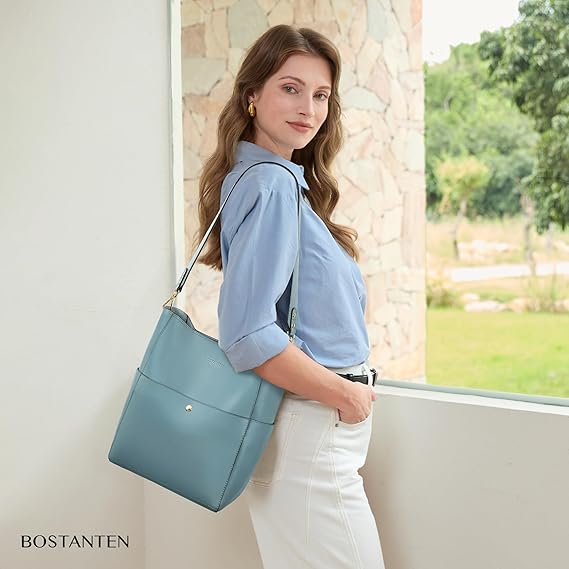 Lotty Genuine Leather Bucket Bag With 2 Shoulder Straps