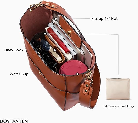 Lotty Genuine Leather Bucket Bag With 2 Shoulder Straps