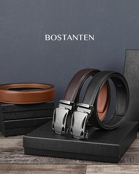 Bostanten Men's Ratchet Belt | Two-Pack Leather Belt