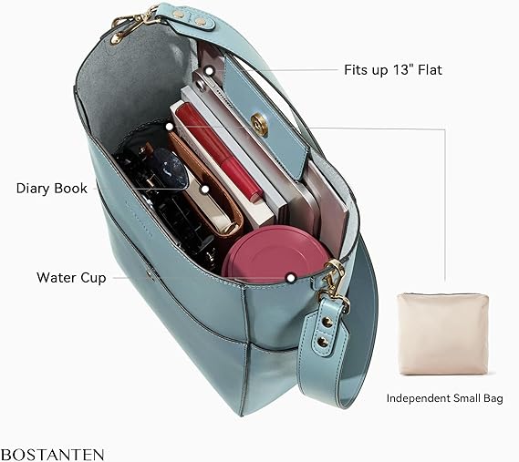 Lotty Genuine Leather Bucket Bag With 2 Shoulder Straps