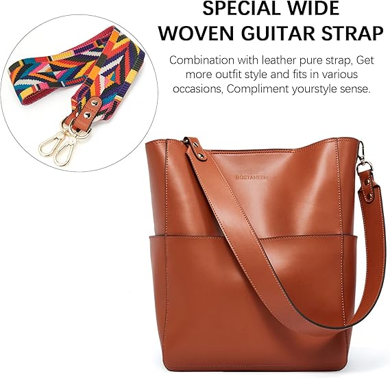 Lotty Genuine Leather Bucket Bag With 2 Shoulder Straps