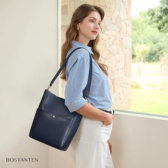 Lotty Genuine Leather Bucket Bag With 2 Shoulder Straps