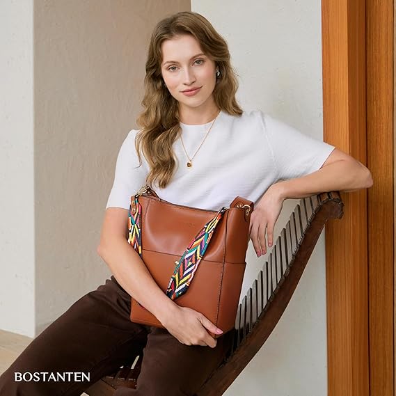 Lotty Genuine Leather Bucket Bag With 2 Shoulder Straps