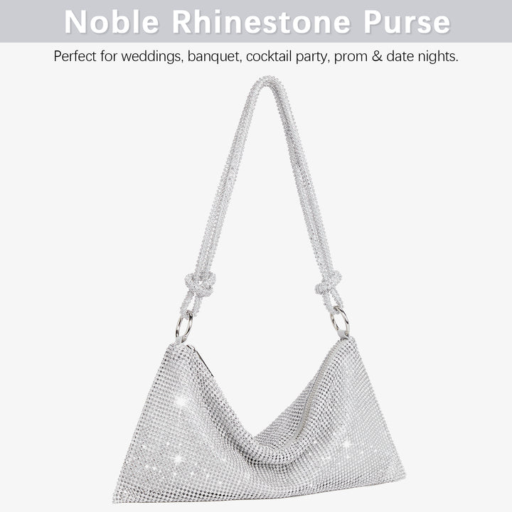BOSTANTEN Rhinestone Purse Sparkly Bag Silver Diamond Purses for Women Upgrade Evening Prom Rhinestone Handbag Hobo Bag