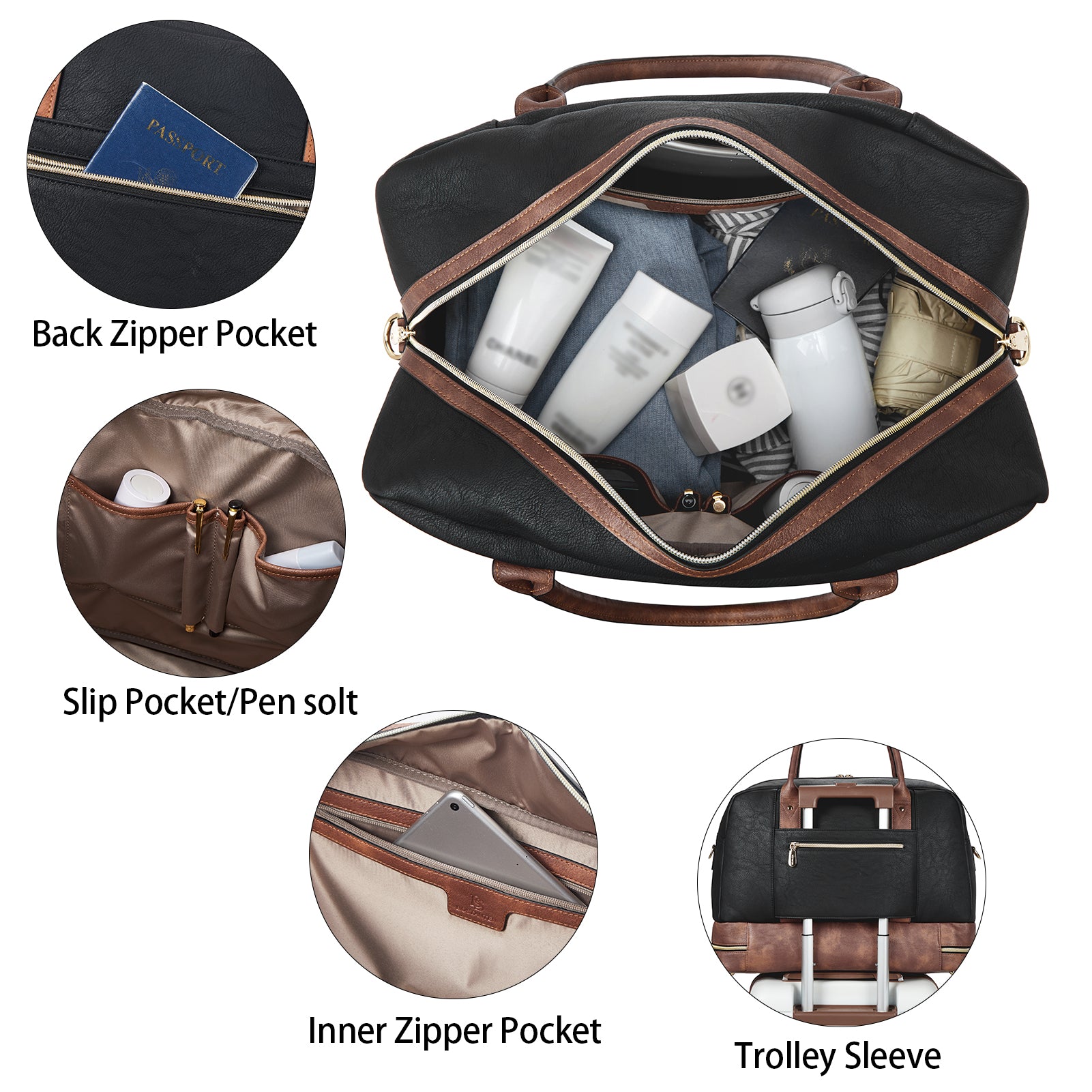 Zenobe Chic and Practical: Women's Leather Travel Duffle Bag for