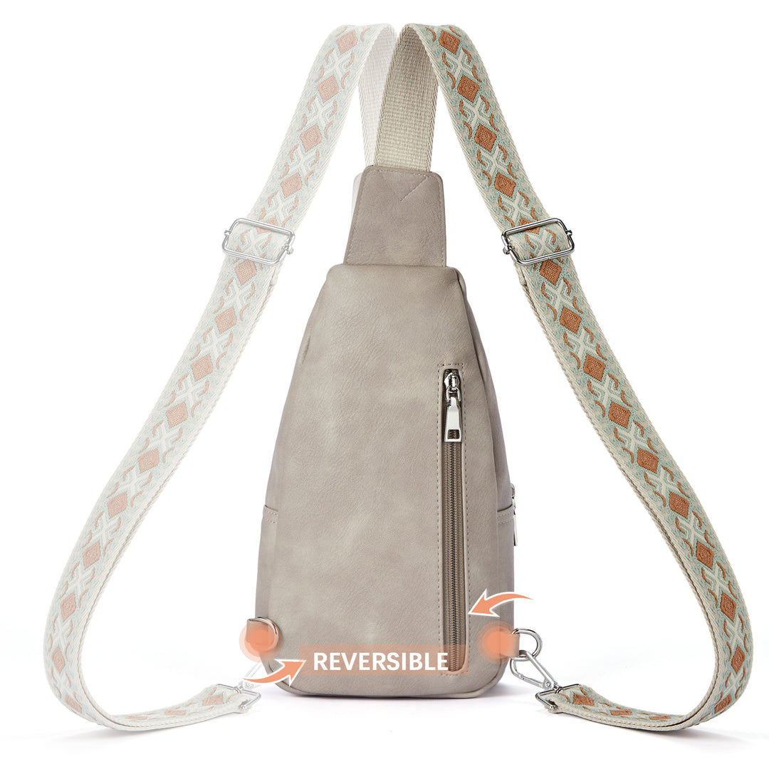 Aurora Embroidered Diamond Print Shoulder Strap Crossbody Bag