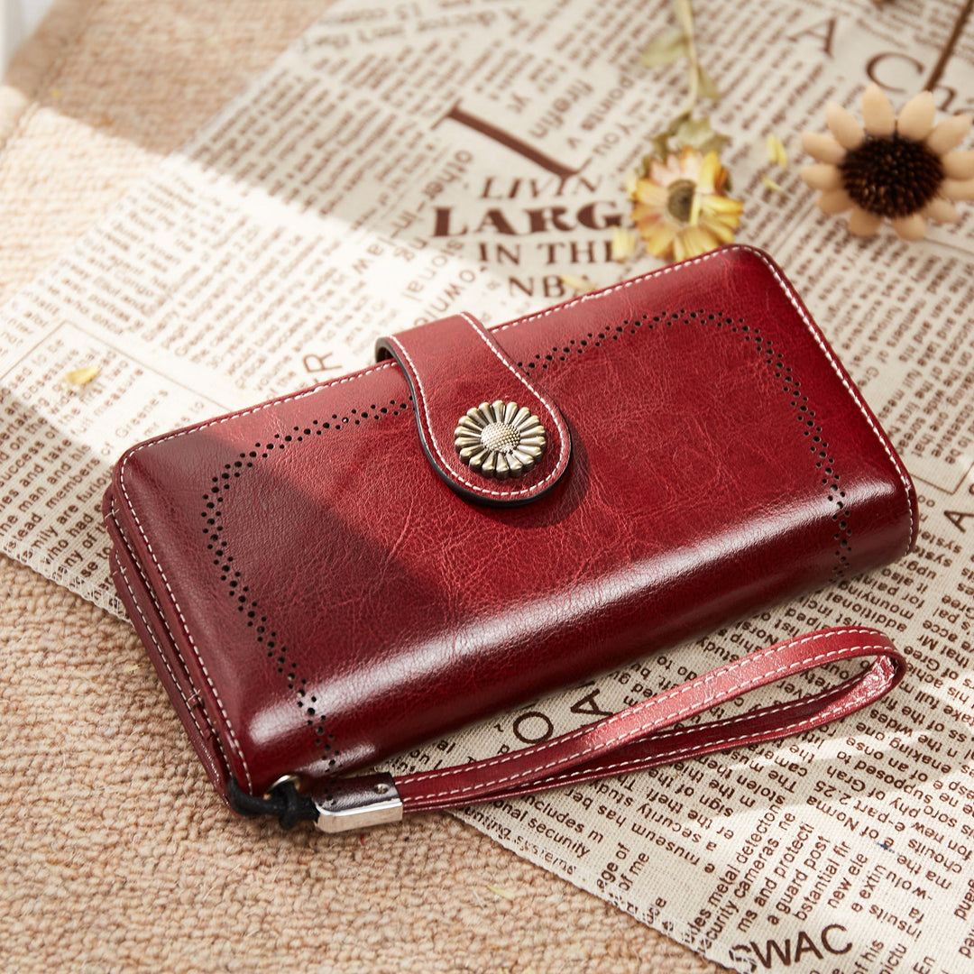 Lomy Leather Wallet For Women With Wristlet - Red