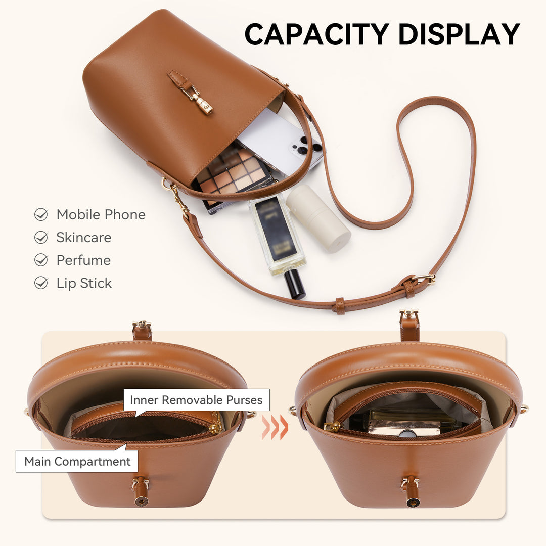 Harper Jones Bucket Shoulder Bag – Gold Clasp Crossbody