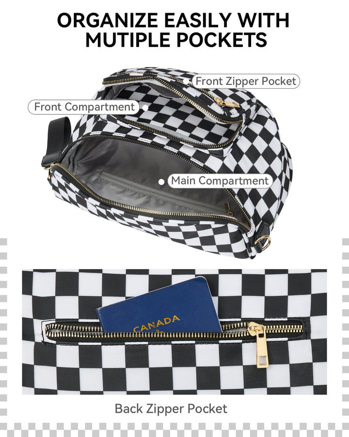 NOVA Checkered Leather Bum & Crossbody Bag – RFID Protected