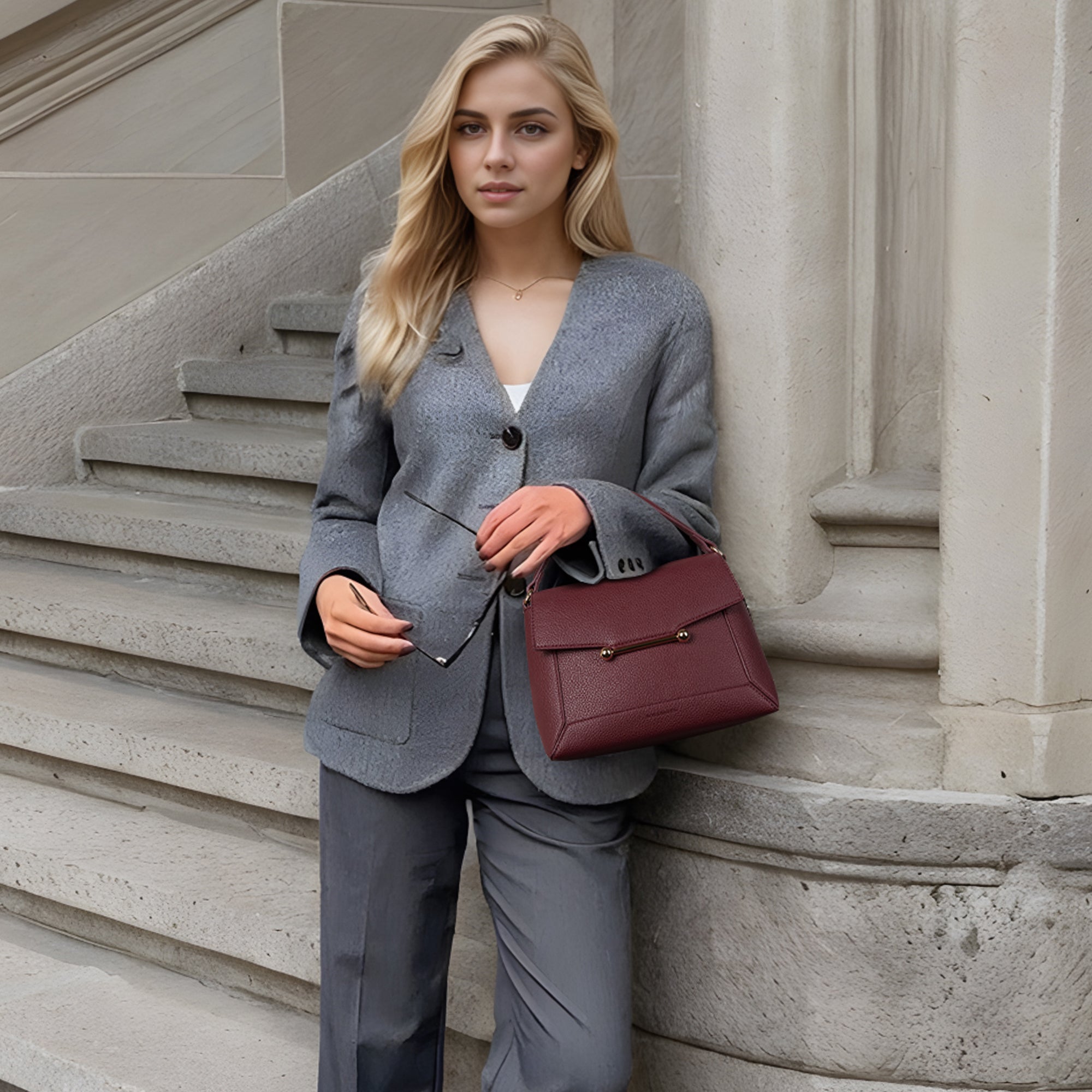 Nevin Small Top Handle Leather Crossbody Satchel with Flap