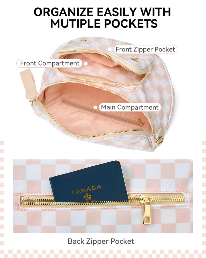 NOVA Checkered Leather Bum & Crossbody Bag – RFID Protected