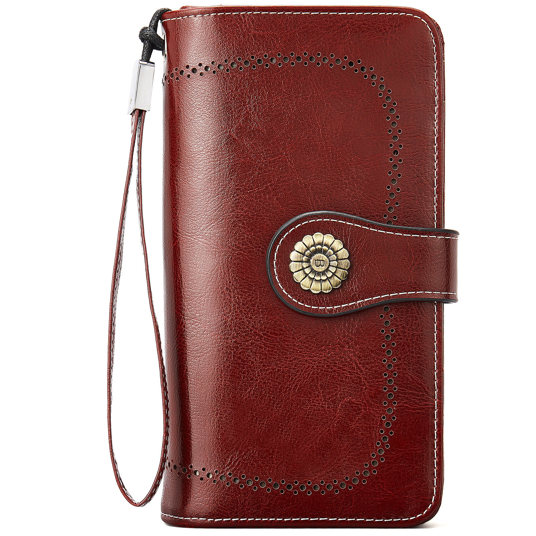Lomy Leather Wallet For Women With Wristlet - Red