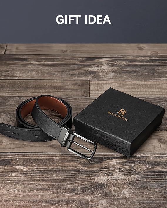 BOSTANTEN Belt Men Leather Reversible Belts 1 3/8", Two-in-One Belt Gift