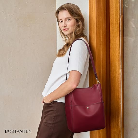 Lotty Genuine Leather Bucket Bag With 2 Shoulder Straps