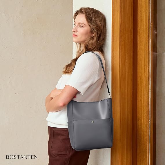 Lotty Genuine Leather Bucket Bag With 2 Shoulder Straps