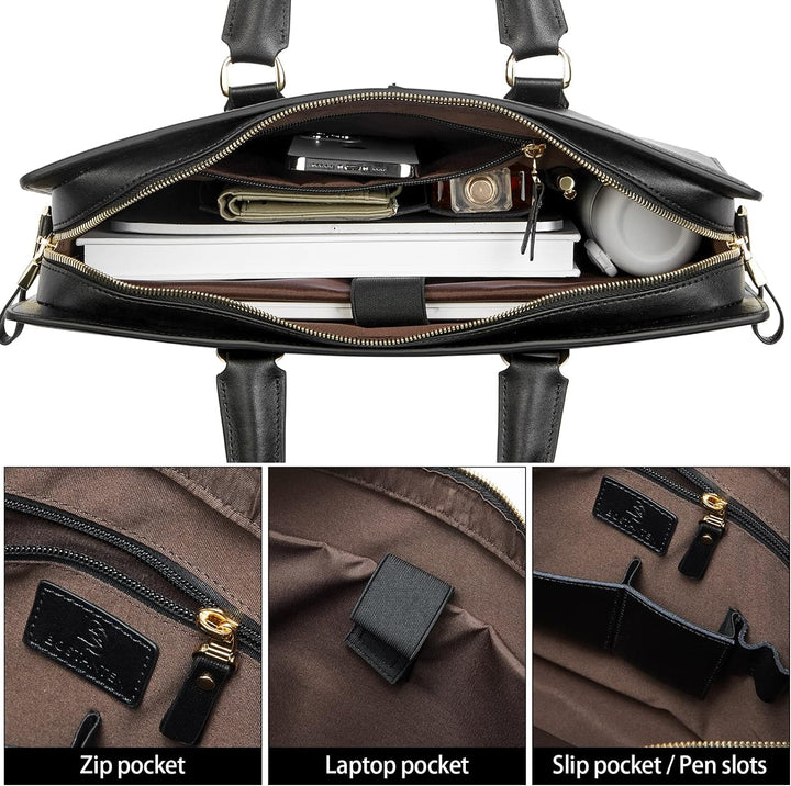 BOSTANTEN Leather Lawyers Briefcase Shoulder Laptop Business Slim Bags for Men & Women