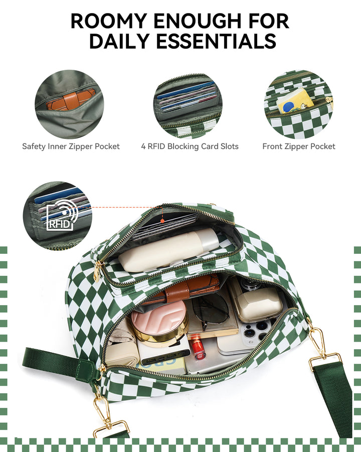 NOVA Checkered Leather Bum & Crossbody Bag – RFID Protected