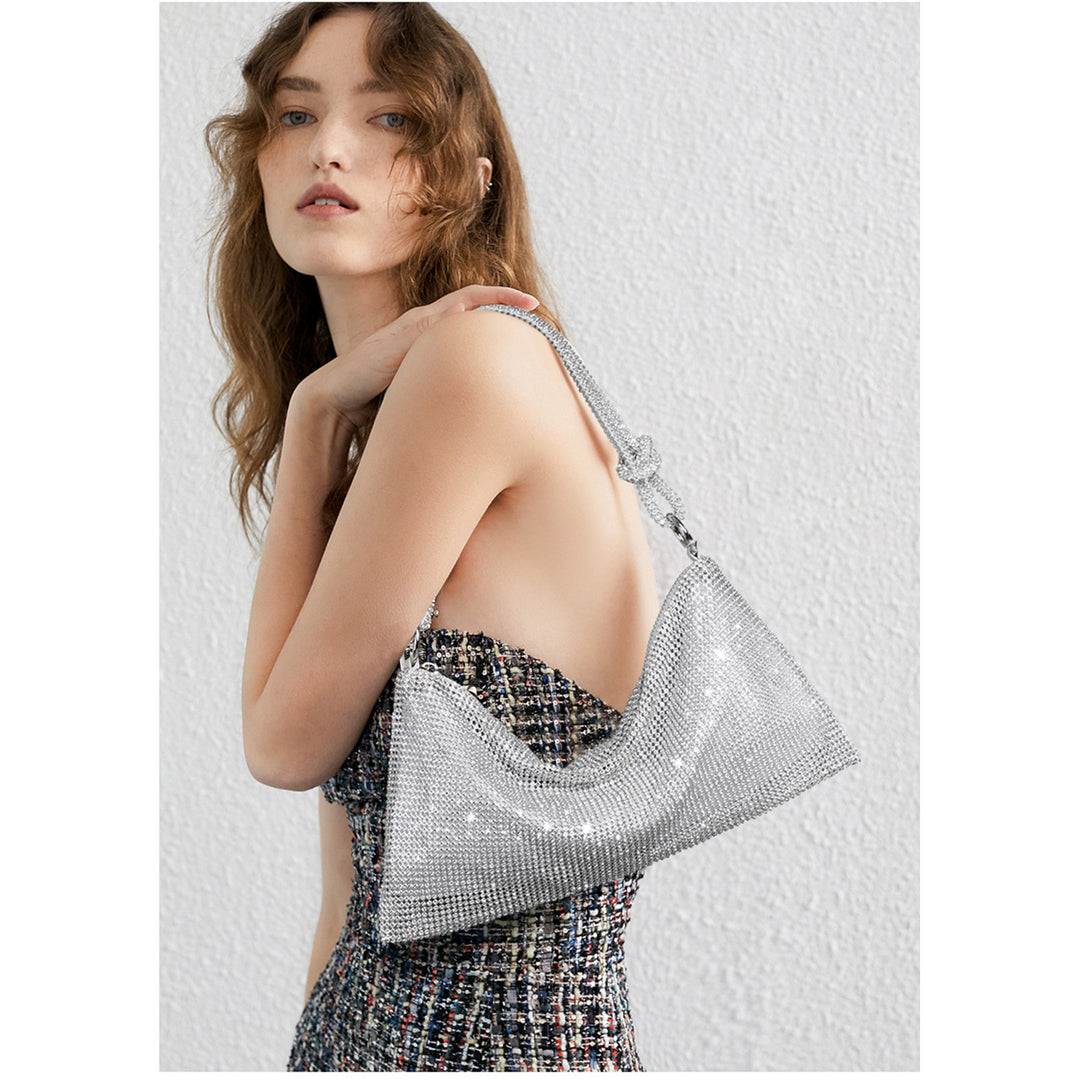BOSTANTEN Rhinestone Purse Sparkly Bag Silver Diamond Purses for Women Upgrade Evening Prom Rhinestone Handbag Hobo Bag
