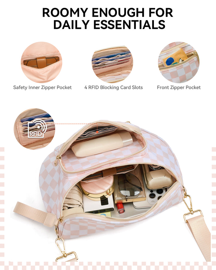 NOVA Checkered Leather Bum & Crossbody Bag – RFID Protected